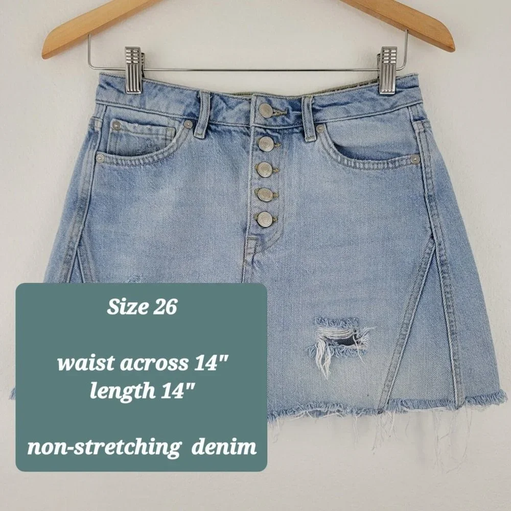 Free People We The Free Button Fly Denim Distressed Mini Skirt Si…